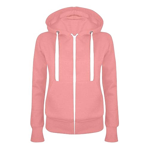 Feibeauty Warehouse Deals Angebote Rückläufer, Kapuzenjacke Damen Damen Pullover Einfarbig Langarm Hoodie Jacke Mit Full Zip Kapuzenjacke Casual Basic Sport Pullover Blouson Damen Sommer (Rosa,L) von Feibeauty