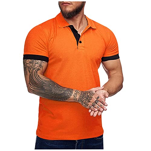 Feibeauty WeißEs Hemd Herren Tennis Shirt Herren Sommertop Polo Shirts Herren Kurzarm Männer Revers Hemd Mit Taste Einfarbig Casual Kurzarmhemd Poloshirt Herren Kurzarm Weiss (Orange, 3XL) von Feibeauty