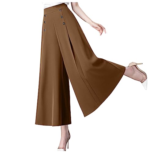 Festival Outfit Arbeitshose Damen Kurz Trachtenhose Damen Culottes Hosen Damen Frauen FaltenbestäNdig Weites Bein Leichte Hosenrock Mit Gummizug Und Knopf Reitleggings Kinder (Braun, XL) von Feibeauty