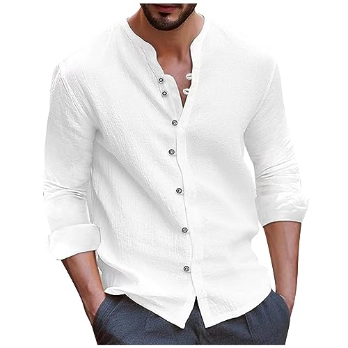 Funktionsshirt Herren Die äRzte T-Shirt Fahrrad Shirt Herren Langarm Cotton Leinen Einfarbig Hemd Button Down Henley Strand Freizeithemd Mit Stehkragen Baumwolle Leinenhemden (Weiß, XL) von Feibeauty