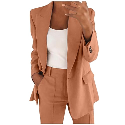 Lässiger Blazer Damen Damenblazer Hosenanzug Damen Große Größen Zweiteiler Damen Sommer Elegant Boucle Pullover & Strickjacken Für Damenmantel Winter Lang Warme Jacke (Braun, XXL) von Feibeauty