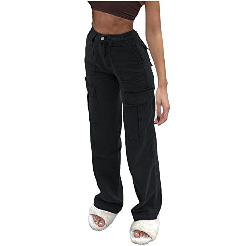 Latzhose Damen Sommer Bikinihose Schwarz Damen Unterhosen Damen Nahtlos Y2k Cargohose Damen Baggy Cargo Hose Mit Taschen Low Waist Track Pants Hip Hop Parachute Pants Bauchweg Radlerhose Damen von Feibeauty