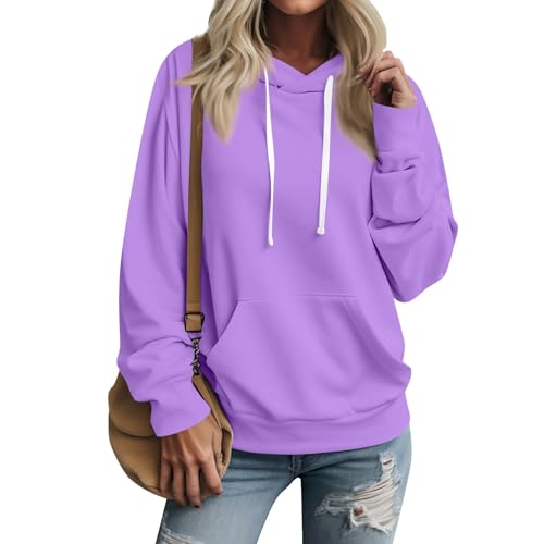 Meine Bestellung, Hoodies Für Damen Pullover Damen Einfarbig Langarm Kapuzenpullover Mit Taschen Outdoor Sport Sweater Hoody Oberteile Sport Shirt Damen Oversize Hoodie Jacke Damen(Lila,3Xl) von Feibeauty