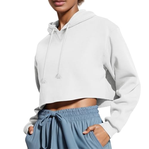 Meine Bestellung Anzeigen, Pullover Damen Damen Sweatjacke Einfarbig Crop Top Kapuzenpullover Basic Kurz Pullover Mit Kapuze Leicht Casual Sweatshirt Oversized Hoodie Oversize Shirt(Weiß,Xl) von Feibeauty