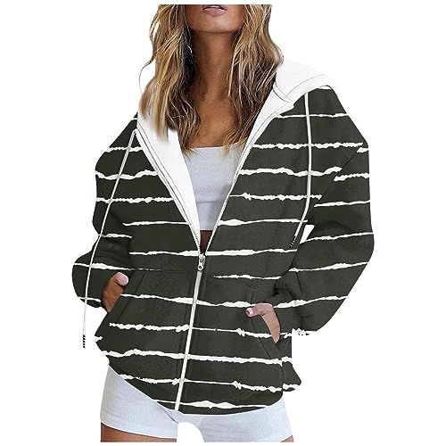 Meine Bestellungen, Kapuzenpullover Damen Trainingsjacke Damen Gestreiftes Batik Sweatshirt Jacke Mit Kapuze Casual Langarm Full Zip Hoodie College Jacke Mädchen Hoodie Oversize(Dark Gray,Xxl) von Feibeauty