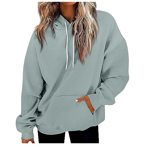 Meine Bestellungen Anzeigen, Oversize Shirt Damen Sweatjacke Damen Lang Einfarbig Langarm Kapuzenpullover Übergangs Pulli Mit Taschen Outdoor Sport Sweatshirt Langarmshirt Mädchen (Minzgrün,4Xl) von Feibeauty