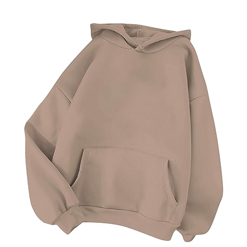 Meine Bestellungen Anzeigen, Pullover Damen Herbst Sweatjacke Damen Einfarbig Langarm Pullover Mit Kapuze Outdoor Sport Pulli Langarmshirt Mit Taschen Hoodie Jacke Damen Teddyfleece (Khaki,3Xl) von Feibeauty