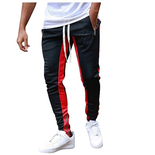 Meine Bestellungen Anzeigen, Trainingshose Herren Weiße Hose Herren Patchwork Sporthose Mit Kordelzug Und Taschen Leicht Bequeme Stoffhose Jogger Graue Jogginghose Herren Bermudas (Rot,3XL) von Feibeauty