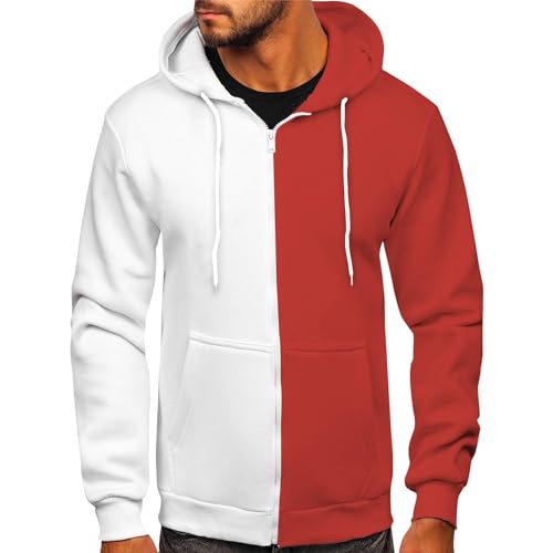 Meine Bestellungen Anzeigen 2024, Hoodie Herren Oversize Pullover Mit Reissverschluss Herren Farbblock Langarm Hoodie Jacke Locker Basic Kapuzenpullover Herren Casual Zip Hoodie (Weiß,M) von Feibeauty