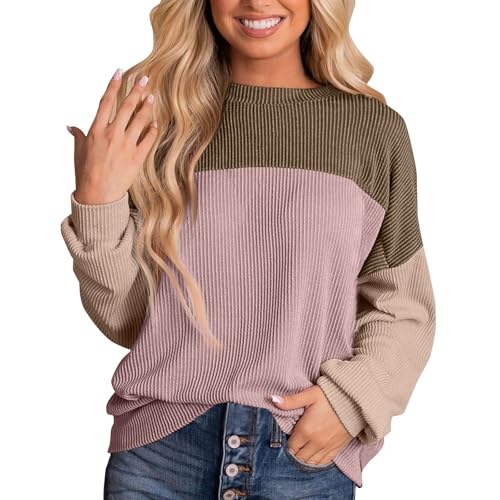 Meine Bestellungen Anzeigen 2024, Oversize Pullover Damen Oversize Hoodie Damen Einfarbig Patchwork Rundhals Langarm Sweatshirt Casual Y2K Tops Oberteile Longsleeve Damen Italienische (Lila,M) von Feibeauty