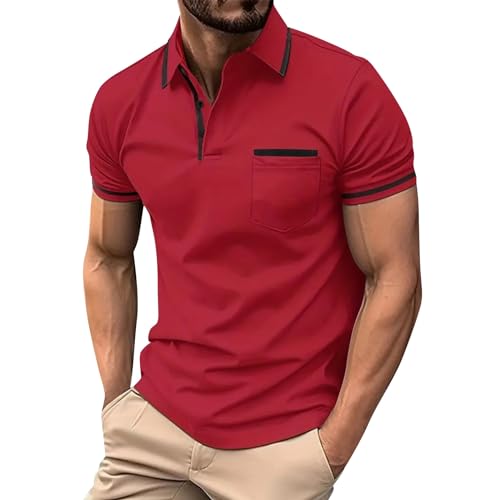 Poloshirt Herren Langarm, Poloshirt Schwarz Herren Activewear-T-Shirts Für Herren Einfarbig Umlegekragen Kurzarm Basic Poloshirts Regular Fit Golf Polohemd Herren Oberteile Polo T Shirt Herren(Red,L) Poloshirt Herren Langarm, Poloshirt Schwarz Herren Activewear-T-Shirts Für Herren Einfarbig Umlegekragen Kurzarm Basic Poloshirts Regular Fit Golf Polohemd Herren Oberteile Polo T Shirt Herren(Red,L) von Feibeauty