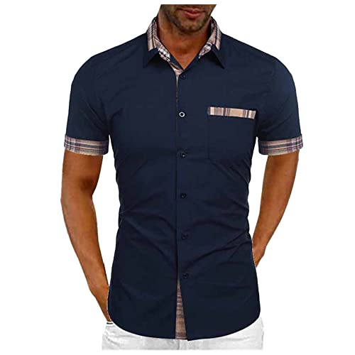 Sportshirt Herren Kurzarm Langarm Shirts Herren Trachtenhemd Herren Weiß Hemd Herren Kurzarm Männer Gestreiftes Revers Hemden Mit Tasche Button Down LäSsige Kurzarmhemd Tshirt Herren Xxl (Marine, 4xl) von Feibeauty