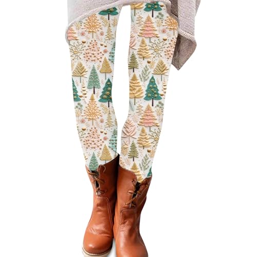 Strumpfhosen Damen Winter, Angebot des Tages Leggings Damen Baumwolle Weihnachten Drucken Lang Hose High Waist Skinny Weihnachtshose Elastisch Thermohose Leggings Damen Winter (Green,S) von Feibeauty