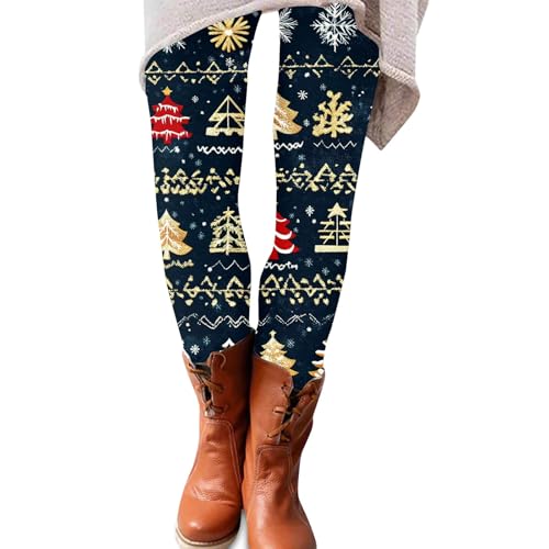 Strumpfhosen Damen Winter, Angebote des Tages Heute Damen Leggings Damen Baumwolle Weihnachten Drucken Strumpfhose High Waist Skinny Weihnachtshose Blickdicht Yogahose Thermo (Navy,XXL) von Feibeauty