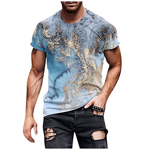 Tshirt Herren Sommer Polo Tshirt Herren Jeanshemd Herren Langarm Shirt Herren Drucken Männer Rundhals T-Shirt Kurzarm Kreativ Muster Locker LäSsige Streetwear T Shirt Set Herren (Hellblau, 3xl) von Feibeauty