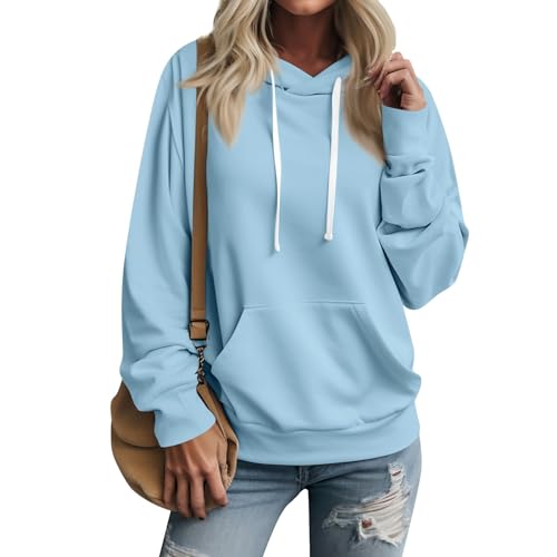 Warehouse Deal Retourenware, Oversize Pullover Damen Pullover Teenager Mädchen Einfarbig Langarm Kapuzenpullover Mit Taschen Outdoor Sport Sweater Hoody Oberteile Oversized Hoodie (Hellblau,3XL) von Feibeauty