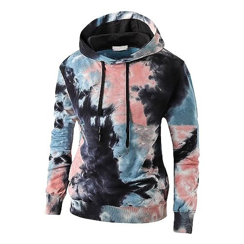 Warehouse Deal Retourenware, Pullover Für Herren Oversize Hoodie Herren Batik Druck Langarm Kapuzenpullover Outdoor Sport Sweatshirt Regular Fit Pulli Zip Hoodie Y2K Winterpullover Herren(Rosa,L) von Feibeauty