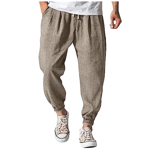 Warehouse Deals Angebote, Outdoor Hosen Für Herren Motorrad Hosen Herren Leicht Baumwolle Leinen Hosen Jogginghose Elastische Taille Pants Mit Kordelzug Sweathose Herren Gym Hosen Herren(Gray,XL) von Feibeauty