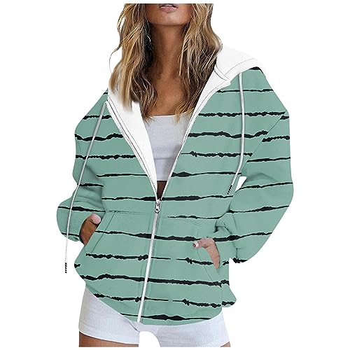 Warehouse Deals Angebote B Ware, Damen Sweatjacke Sweatshirt Jacke Damen Gestreiftes Batik Sweatshirt Jacke Mit Kapuze Casual Langarm Full Zip Hoodie Jogging Jacke Damen Sweatjacke (Green,Xl) von Feibeauty