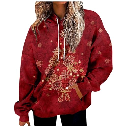 Weihnachtliche Jacke Mit Kapuze Und Reißverschluss Für Frauen Weihnachtskleid Damen Lustig Rot Sport Oberteile Langarm Jumpsuit Damen Winter Longbluse Damen Glitzer Wandershirt Strick (Wine, 3XL) von Feibeauty