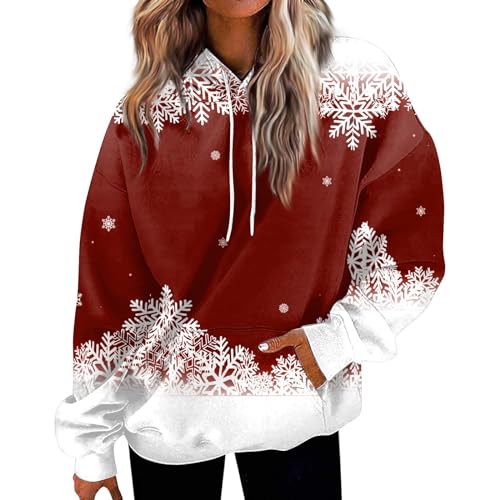 Weihnachtskapuzenpullover Weihnachten Kleid Damen Weihnachtskleider Weihnachtspullover Kapuzenpulli Damen Sweatshirt Sexy Outfit Für Strickjacke Kurz (Wine, L) von Feibeauty