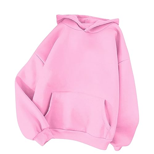 Weiße Blusen Günstig, Hoodie Damen Oversize Oversize Shirt Damen Einfarbig Langarm Pullover Mit Kapuze Outdoor Sport Pulli Langarmshirt Mit Taschen Kapuzenpullover Damen Hoody (Rosa,XXL) von Feibeauty