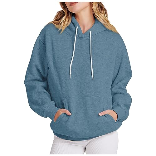 Weiße Blusen Günstig, Pullover Damen Herbst Longshirt Damen Einfarbig Langarm Kapuzenpullover Mit Taschen Warm Übergangs Sweater Hoody Oberteile Pullover Für Damen Kapuzenjacke Damen(Hellblau,5XL) von Feibeauty