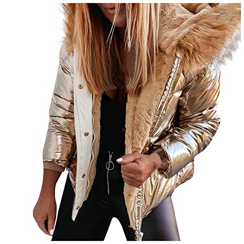 Winterjacke Damen Kolylong Frauen Winter Warm Parka Jacke Kurz Dicker Steppjacke Mit Fellkapuze BeiläufIge Baumwolljacke Reißverschluss Wintermantel Softshelljacke Damenjacke Übergangsjacke Outwear von Feibeauty