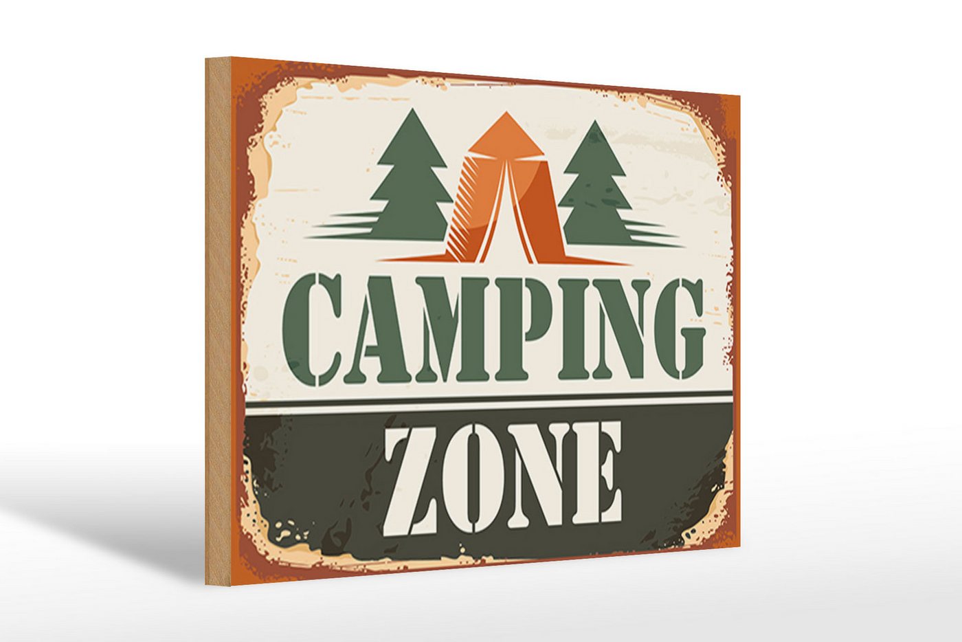 Femer GmbH Holzbild Camping 30x20cm Camping Zone Outdoor, Camping Sport Hobby Freizeit, Nostalgie Retro Altes (1 St), Glatte Holzfaserplatte (MDF), vorn beschichtet von Femer GmbH