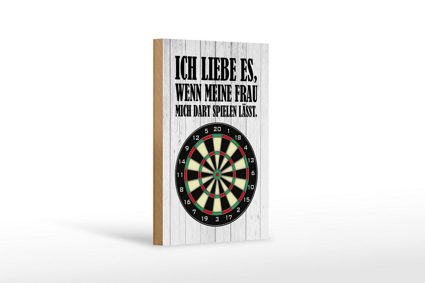 Femer GmbH Holzbild Spruch 12x18 cm liebe wenn meine Frau mich DART, Camping Sport Hobby Freizeit, Sprüche Zitate Lustiges (1 St), Glatte Holzfaserplatte (MDF), vorn beschichtet von Femer GmbH