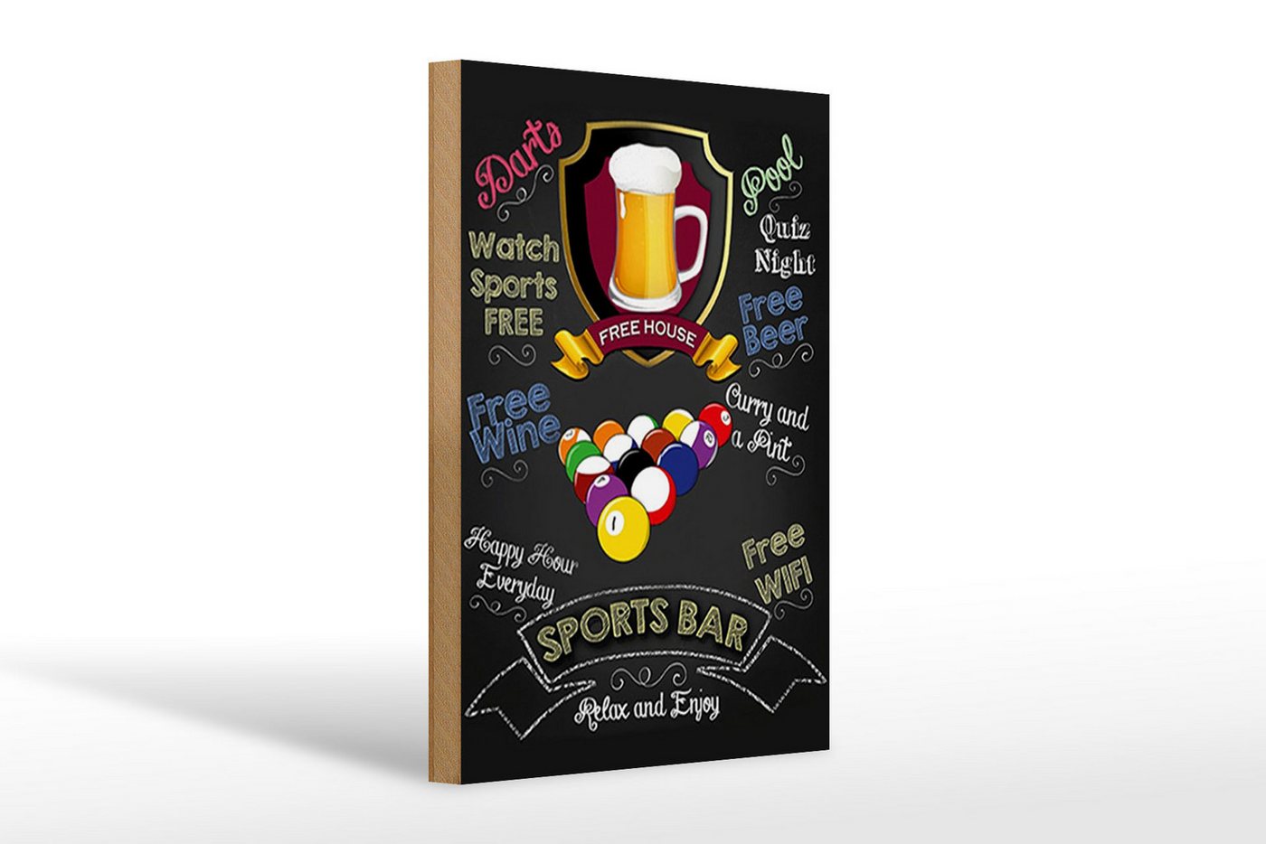 Femer GmbH Holzbild Spruch 20x30cm sports bar Beer Bier relax enjoy, Camping Sport Hobby Freizeit, Essen Trinken Genuss, Sprüche Zitate Lustiges (1 St), Glatte Holzfaserplatte (MDF), vorn beschichtet von Femer GmbH