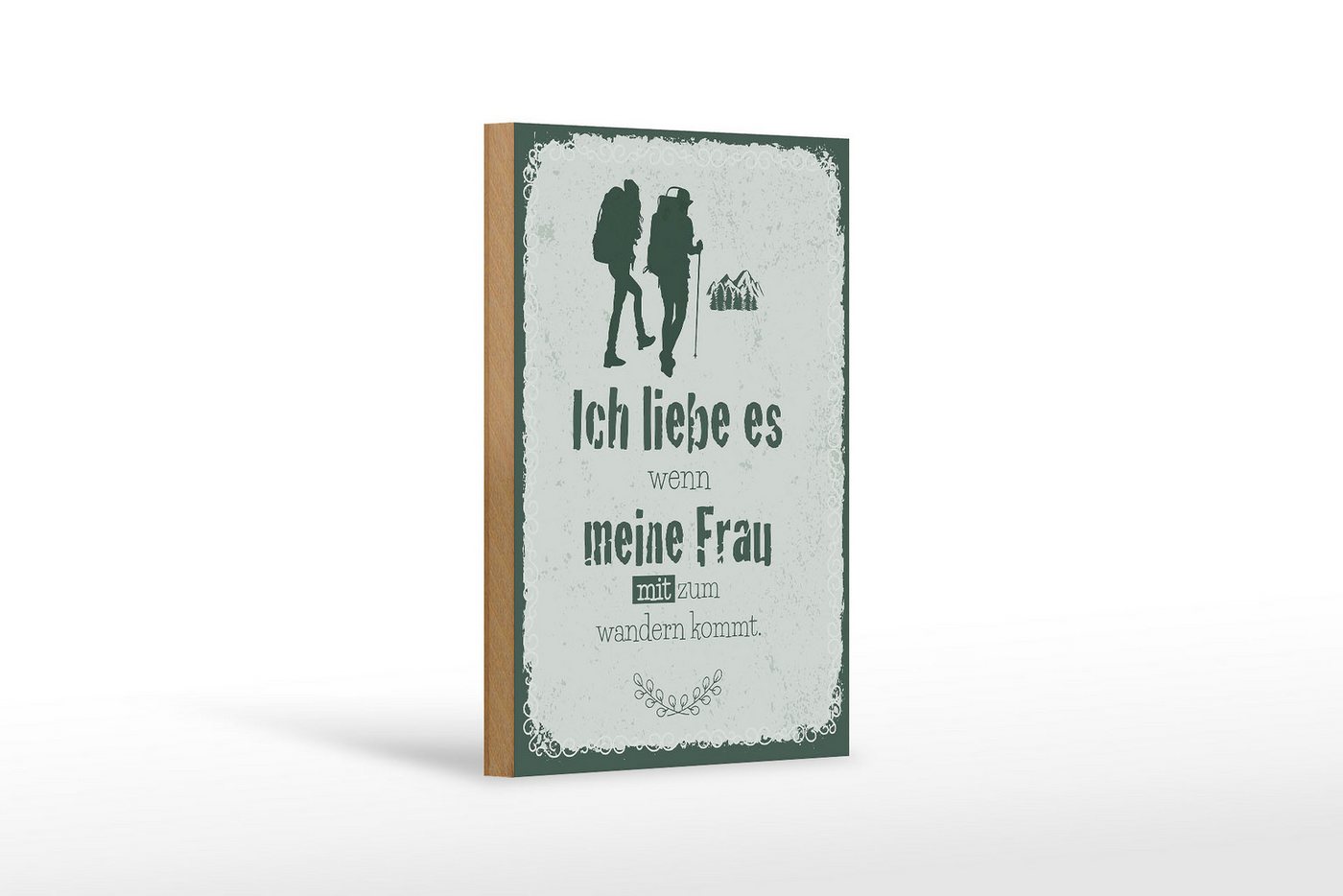 Femer GmbH Holzbild Spruch Ich liebe meine Frau mit wandert 12x18 cm, Camping Sport Hobby Freizeit, Sprüche Zitate Lustiges (1 St), Glatte Holzfaserplatte (MDF), vorn beschichtet von Femer GmbH