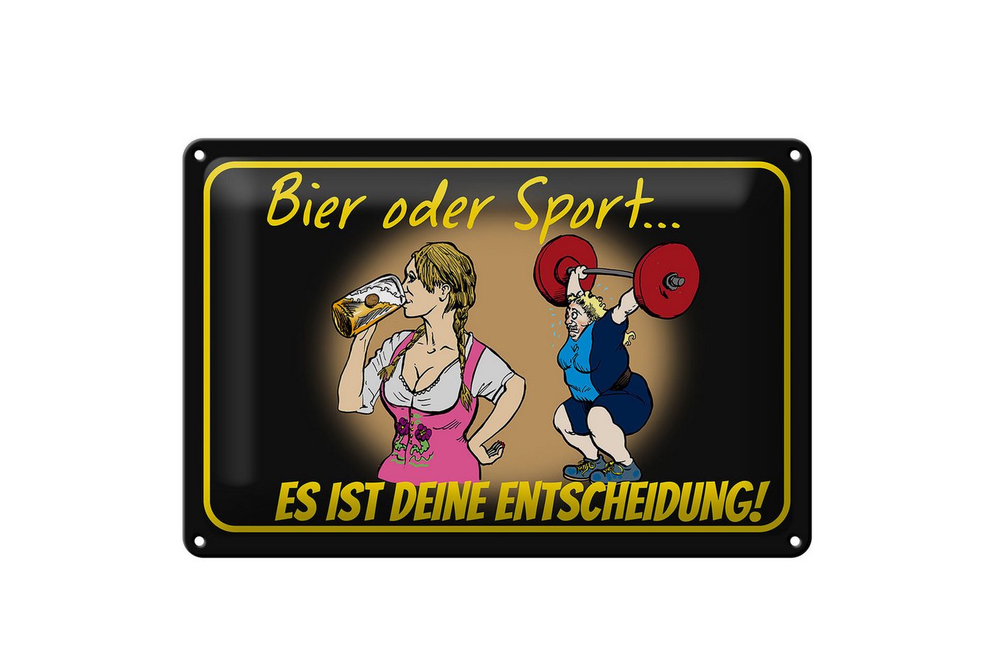 Femer GmbH Metallschild Spruch 30x20cm Bier oder Sport Entscheidung, (1 St), gewölbte Oberfläche, abgerundete Ecken, umgeschlagene Kanten von Femer GmbH