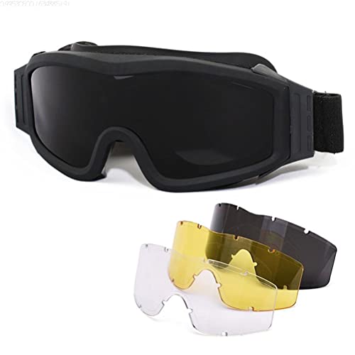Fencelly Taktische Schutzbrille mit 3 austauschbaren Gläsern, Outdoor-Sport, Militär, Airsoft, Nachtsicht, Schlagfestigkeit, sichere Brille für Reiten und Radfahren von Fencelly