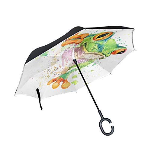 Wamika Regenschirm mit Froschmalem Motiv, umgekehrt, doppelschichtig, Winddicht, selbststehend, UV-Schutz, Nicht automatisch, groß, gerade, umgedrehter Regenschirm, C-förmiger Griff für Auto Regen Wamika Regenschirm mit Froschmalem Motiv, umgekehrt, doppelschichtig, Winddicht, selbststehend, UV-Schutz, Nicht automatisch, groß, gerade, umgedrehter Regenschirm, C-förmiger Griff für Auto Regen von Fender