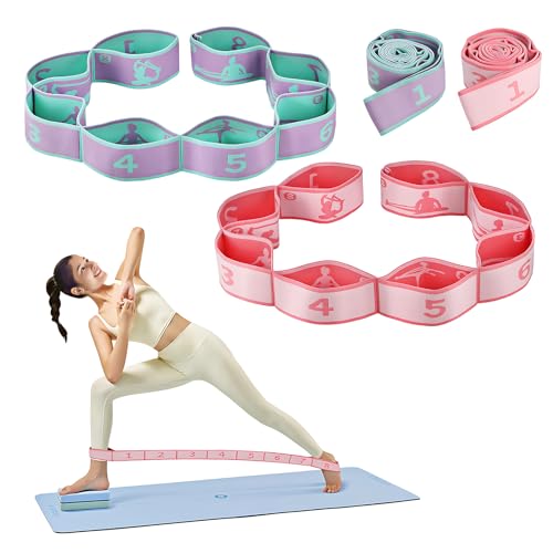 2 Stück Yoga Gurt, Fitnessband mit Schlaufen, Dehnungsband Yoga Zubehör, Stretchband Gymnastikband Elastisch, Yogagurt Gummiband Sport, Hochelastisches Dehnungsband für Yoga Stretching Übung Pilates von Fentar