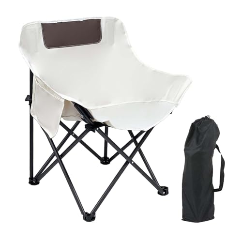 Camping-Klappstuhl, Strandstuhl mit Seitentasche, mit Tragetasche, Outdoor-Mondstuhl, tragbarer Stuhl für Park, Garten, Hinterhof, Beige von Fenteer