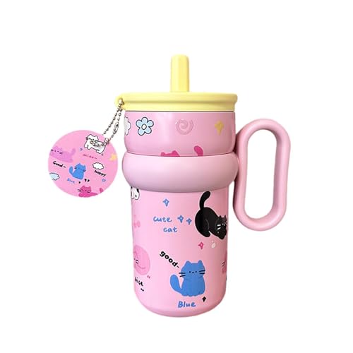 Fenteer Edelstahl isoliertes Becher mit Griffgeschenk 540 ml süßer isolierter Tasse für Jubiläen Camping -Home -Absolventen, Rosa von Fenteer