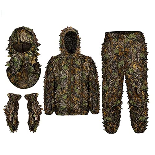 Fenteer Ghillie-Anzug, Blatt-Outfit, Leichter Tarnanzug, Vollgesichtsmaske, Handschuhe-Set für Jagd, Fotografie, Vogelbeobachtungszubehör, XL XXL von Fenteer