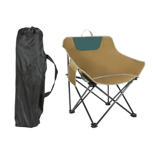 Fenteer Klappbarer Campingstuhl, Strandstuhl mit Aufbewahrungstasche, Oxford-Stoff, Stahlrohr, Faltbarer Stuhl, Outdoor-Mondstuhl für den Garten, Khaki L von Fenteer