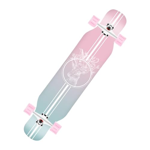 Fenteer Komplettes Skateboard mit bunten blinkenden Rädern, stilvolles Longboard, Standard-Skateboards, Double-Kick-Concave-Deck für Kinder, Rosa Elch von Fenteer