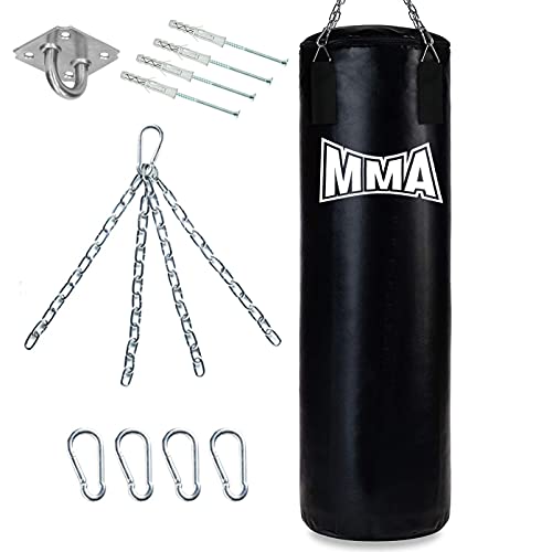 Boxersack 120x30 cm MMA Boxsack Hängend Gefüllt Punchingsäcke mit Kette und Deckenhaken Medium [137] von Ferocity