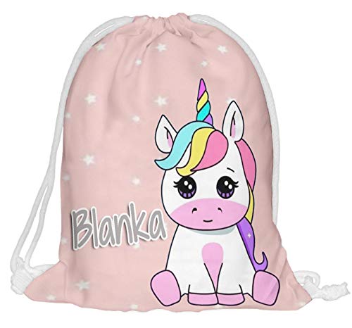 Kinder Turnbeutel mit Namen Beutel Fullprint Tasche Gymsac Jutebeutel Print Bag Fitness Einhorn rosa [010] von Ferocity