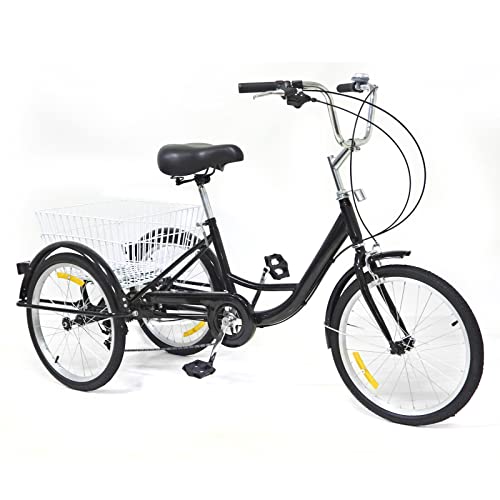 20 Zoll 8 Geschwindigkeit 3 Rad Dreirad Erwachsenen Fahrrad mit Einkaufskorb für Senioren, Mädchen, Jungen, Männer und Frauen von Fetcoi