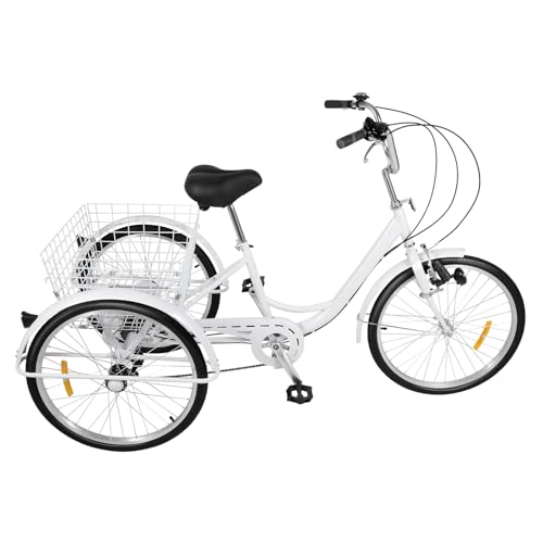Fetcoi 24 6 Gänge Dreirad Für Erwachsene Weiß 3 Rad Dreirad Fahrrad Erwachsenen Dreirad Mit Licht+Korb, Kohlenstoffstahlrahmen, Verstellbarer Lenker Fetcoi 24 6 Gänge Dreirad Für Erwachsene Weiß 3 Rad Dreirad Fahrrad Erwachsenen Dreirad Mit Licht+Korb, Kohlenstoffstahlrahmen, Verstellbarer Lenker von Fetcoi