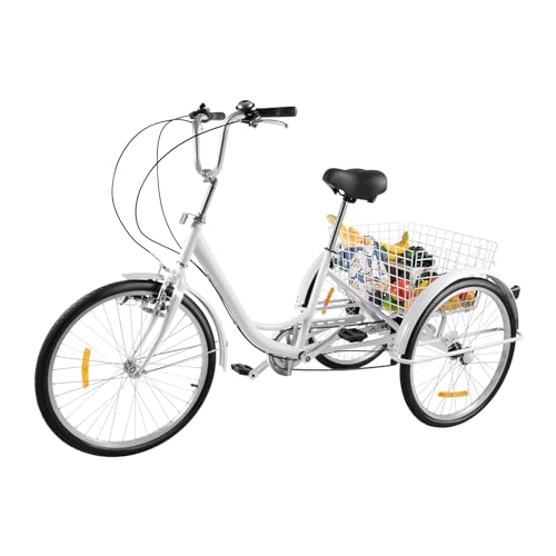 24 Zoll 3 Rad Erwachsene 6 Geschwindigkeit Fahrrad Dreirad mit Licht und Einkaufskorb, geeignet für weibliche männliche ältere für Freizeit und Einkaufen. von Fetcoi