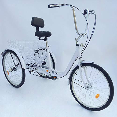 Dreirad Für Erwachsene 24 Zoll 3 Rad Fahrrad Dreirad mit Einkaufskorb,6 Gang Dreirad Trike Bike Radfahren für Erwachsene und SeniorenOutdoor-Sport, Einkaufen(weiß) von Fetcoi