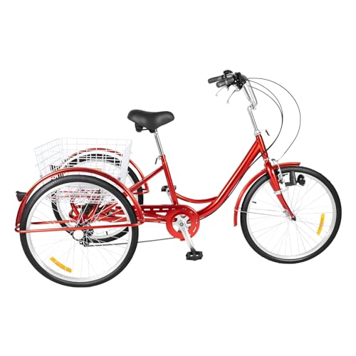 Fetcoi 24 Dreirad Für Erwachsene Rot, 6 Gänge Fahrrad Erwachsenen Dreirad Mit Licht+Korb, Kohlenstoffstahlrahmen, Verstellbarer Lenker Fetcoi 24 Dreirad Für Erwachsene Rot, 6 Gänge Fahrrad Erwachsenen Dreirad Mit Licht+Korb, Kohlenstoffstahlrahmen, Verstellbarer Lenker von Fetcoi
