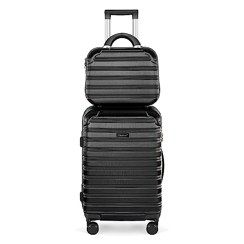 Feybaul Gepäckkoffer PC + ABS mit TSA-Schloss, erweiterbares Hartschalengepäck mit Spinnrollen, 50,8 cm, 61 cm, 71,1 cm, Schwarz, 2-Piece Set(14/20), Hardside von Feybaul