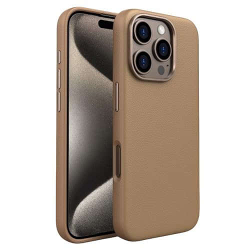 FeylWezm Hülle für iPhone 15 Pro Max/15 Pro/15, kompatibel mit Magsafe High-End-Luxus-Premium-Echtleder, minimalistische schlanke Hülle mit Ganzmetall-Kameraschutz,Bronze,16 Pro Max von FeylWezm